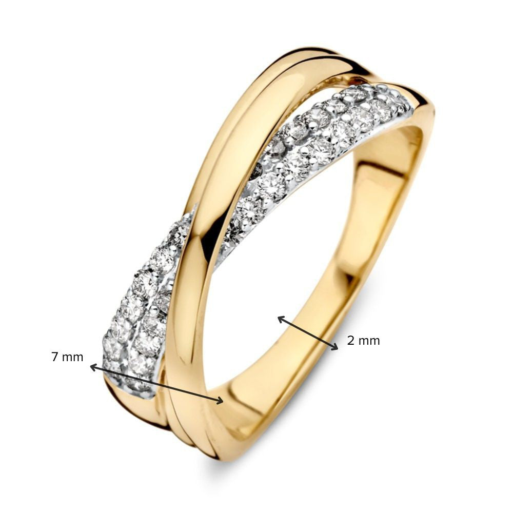 Bicolor Geel- en Witgouden Crossover Ring met Diamanten – 14 Karaat Goud, 0.40ct Diamanten