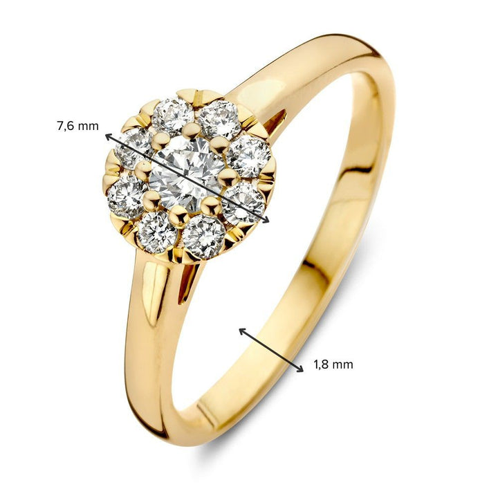 Elegante Geelgouden Ring met Halo Diamant – 14 Karaat Goud, 0.40ct Diamant