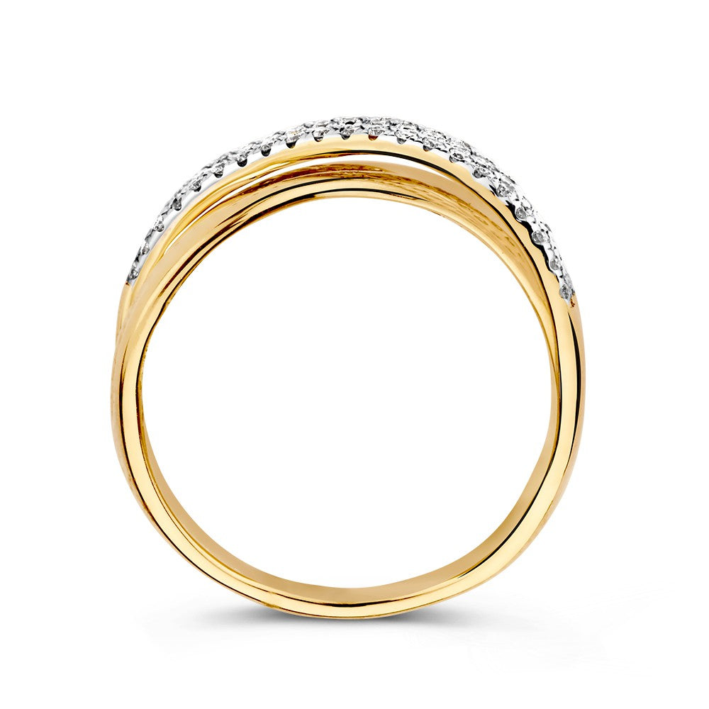 Bijzondere Geelgouden Crossover Ring met Diamanten – 14 Karaat