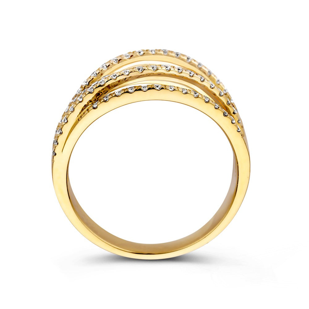 Elegant 14k Yellow Gold Crossover Ring with 0.53ct Diamonds, Statement Piece for Women