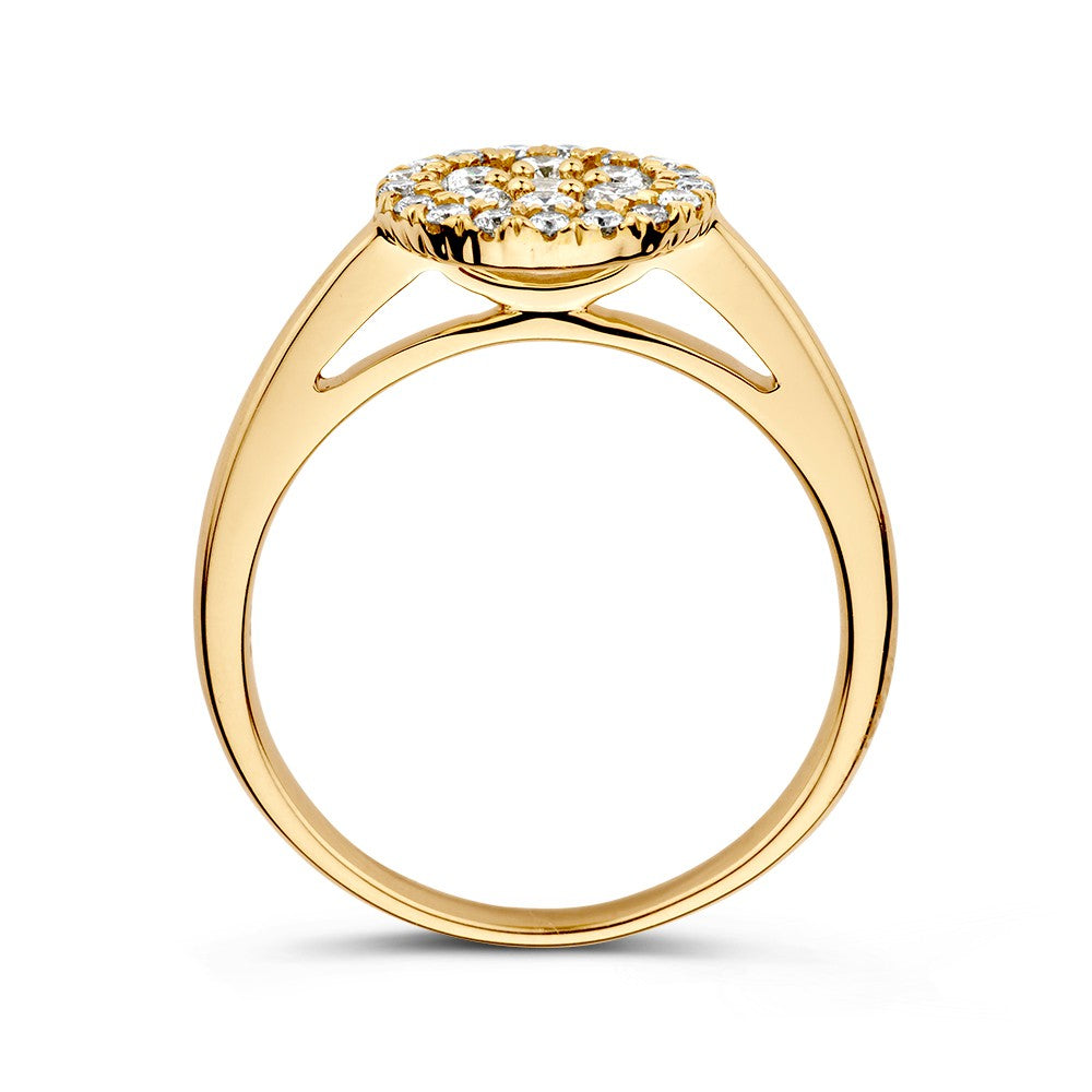 Opvallende Geelgouden Entourage Ring met Diamanten in Dubbele Halo – 14 Karaat 0.60 crt.