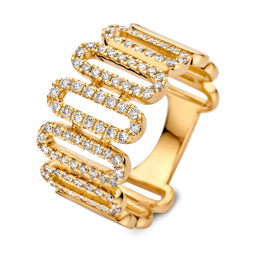 Geelgouden ring met ovale schakels en fonkelende diamanten, 14 karaat, 0.62 crt.