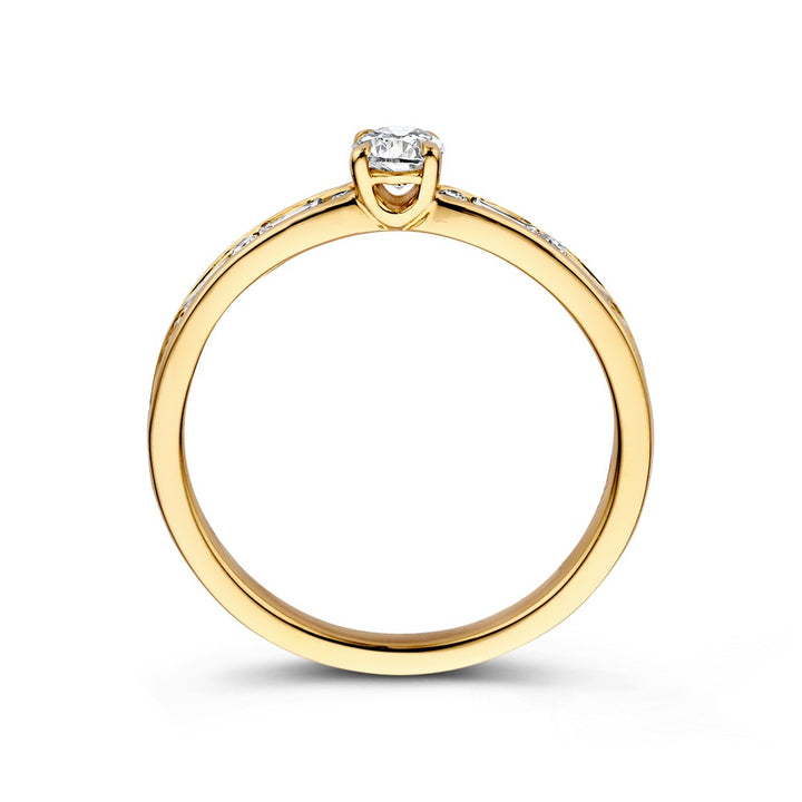 Stijlvolle Geelgouden Diamanten Solitair Ring met Baguette en Briljant Slijpsels – 14 Karaat 0.63 crt.