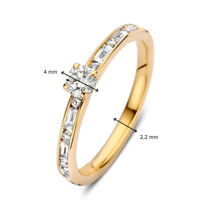 Stijlvolle Geelgouden Diamanten Solitair Ring met Baguette en Briljant Slijpsels – 14 Karaat 0.63 crt.