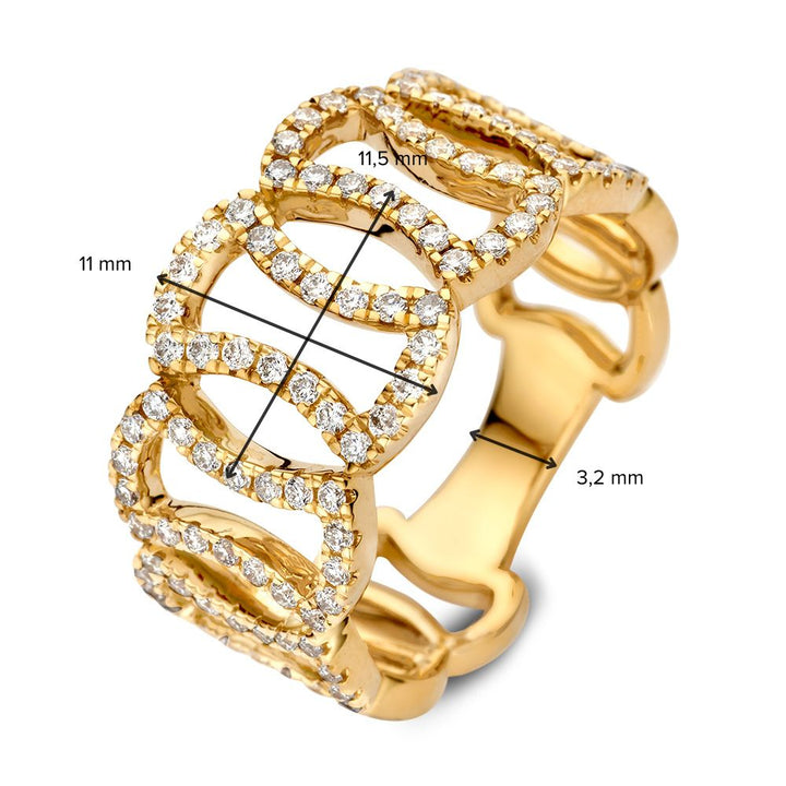 Unieke Geelgouden Statement Ring met Fonkelende Diamanten – 14 Karaat 0.65 crt.