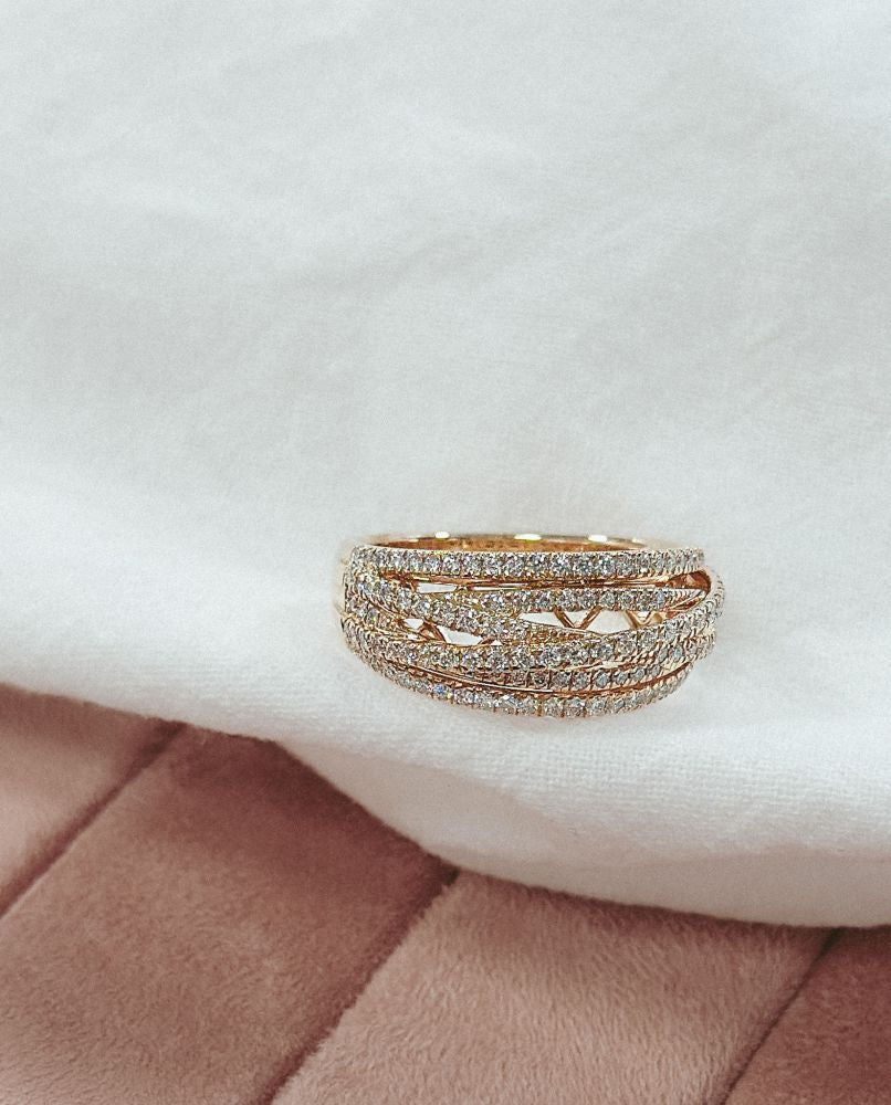 Stunning Yellow Gold Diamond Ring with 6 Interwoven Bands 0.71 crt.