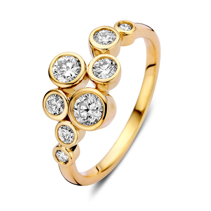 Elegant 14k Yellow Gold Ring with 0.81ct Diamonds, 'Bubbles' Collection, Playful Design