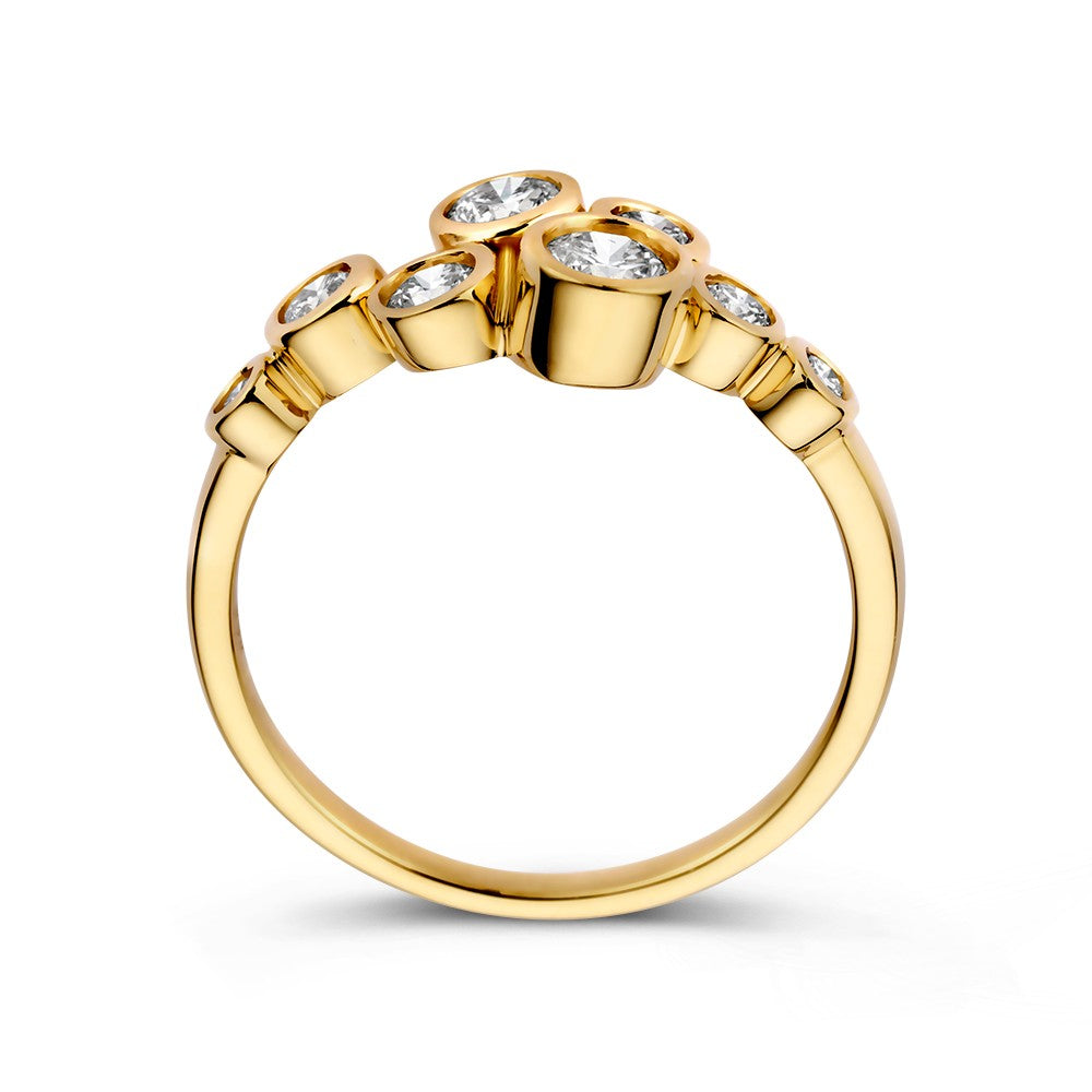 Elegant 14k Yellow Gold Ring with 0.81ct Diamonds, 'Bubbles' Collection, Playful Design