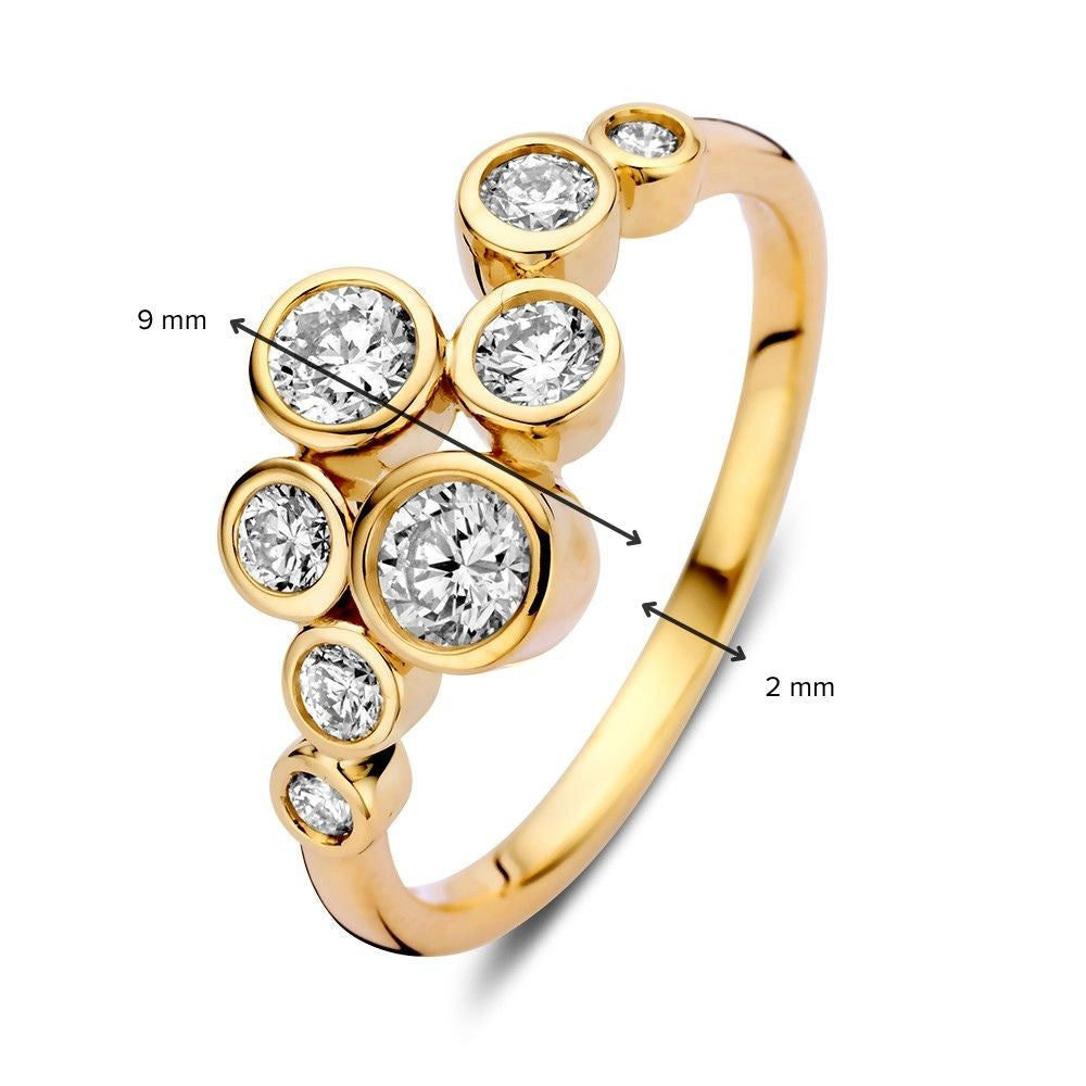 Elegant 14k Yellow Gold Ring with 0.81ct Diamonds, 'Bubbles' Collection, Playful Design