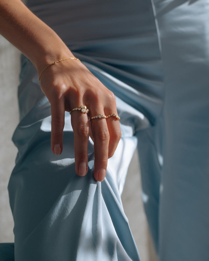 Elegant 14k Yellow Gold Ring with 0.81ct Diamonds, 'Bubbles' Collection, Playful Design