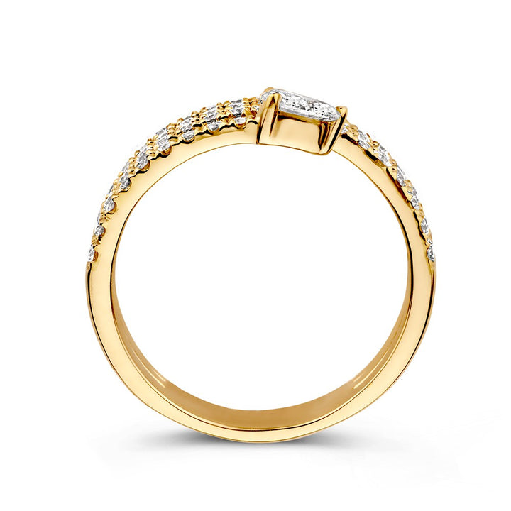 Stunning Yellow Gold Diamond Ring with Unique Design and Pear-Shaped Diamond 0.98 crt.