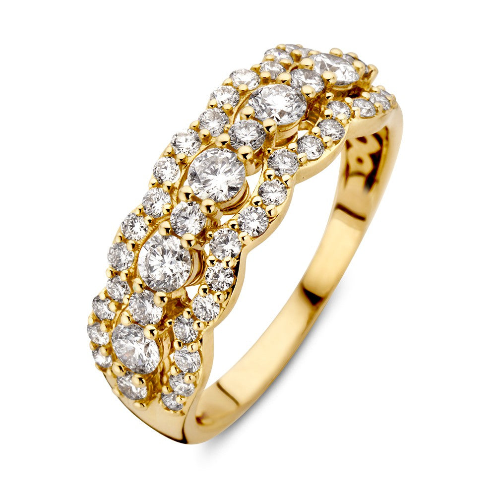 Gouden ring met golvend ontwerp, bezet met diamanten van 1.00 crt.