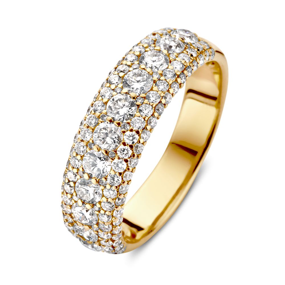 Geelgouden ring met een strakke zetting, bezet met diamanten van 1.44 crt.