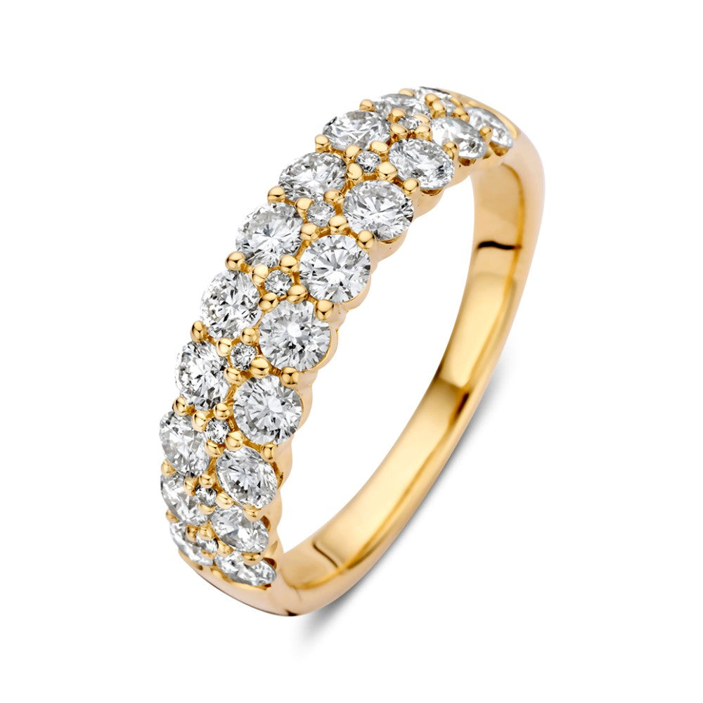 Gouden ring met diamanten in pavézetting, 1.45 caraat, 14 karaat geel goud.