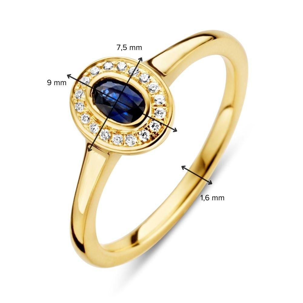 Stijlvolle Geelgouden Ring met Blauw Saffier en Briljant Diamanten