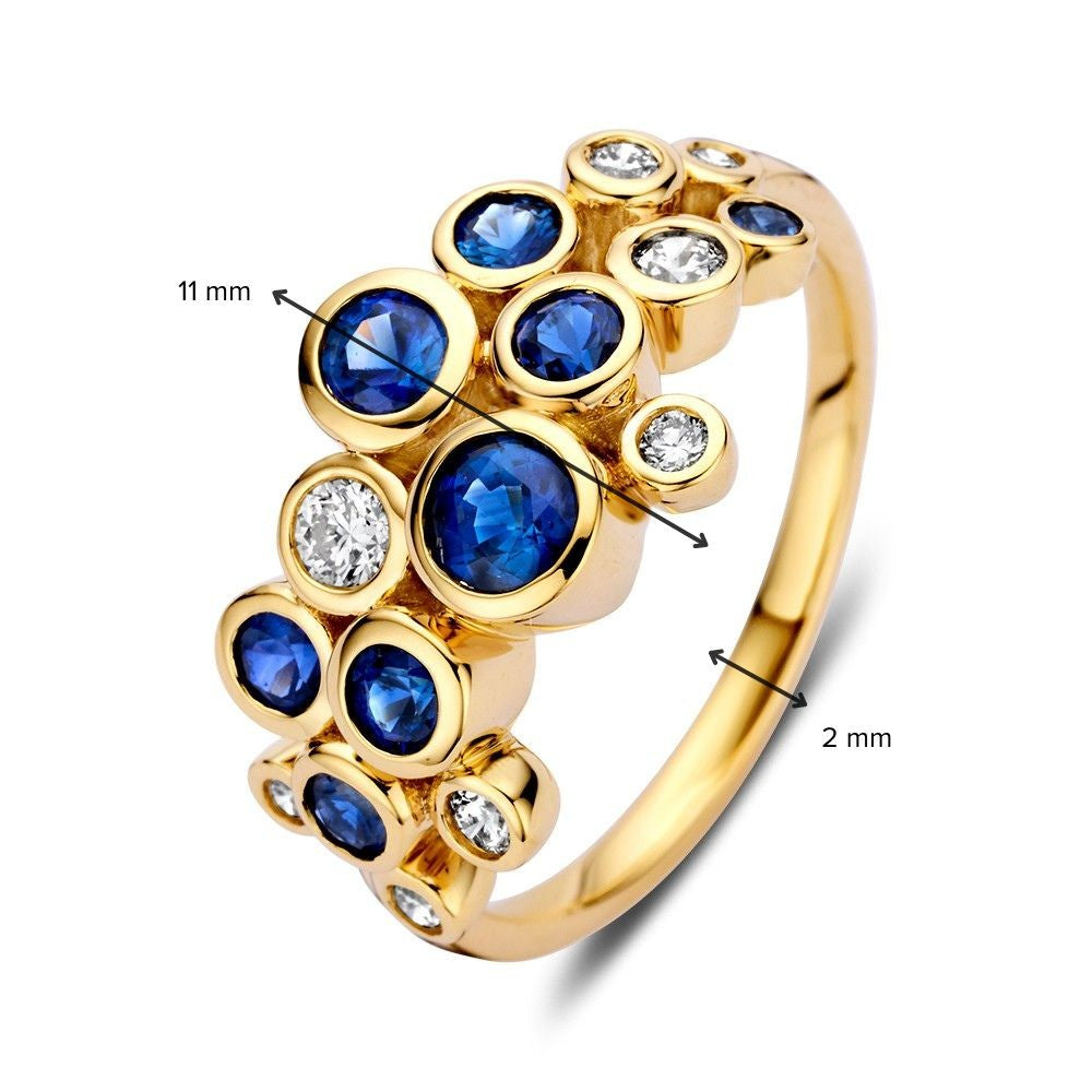 Stylish 14k Gold Ring with 1.10ct Sapphires and 0.29ct Diamonds, 'Bubbles' Collection, Yellow Gold