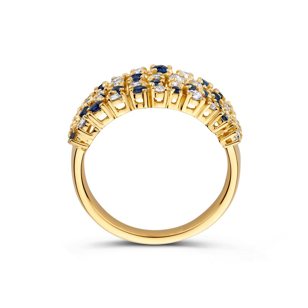 Ring geelgoud briljant + saffier