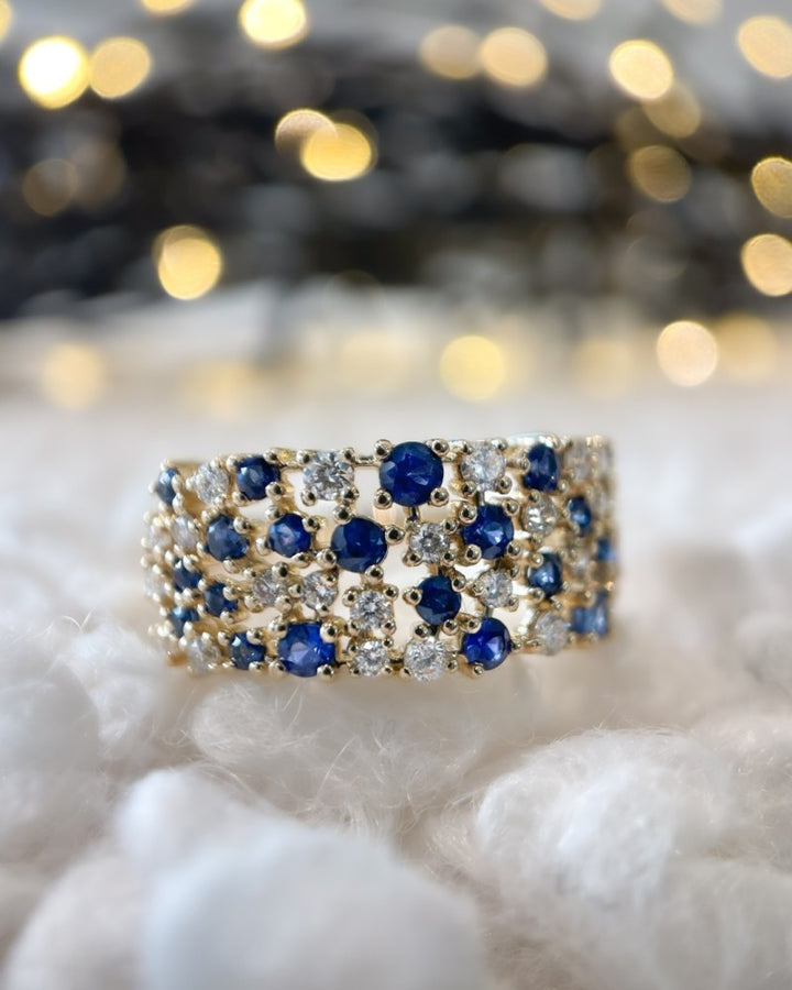 Ring geelgoud briljant + saffier