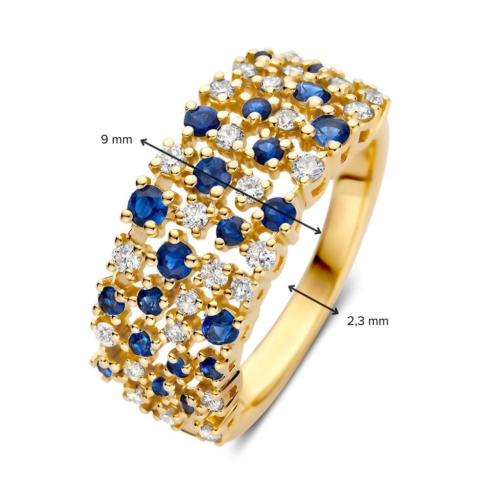 Ring geelgoud briljant + saffier