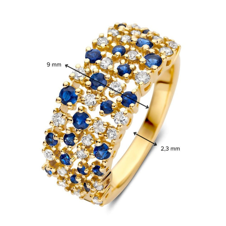 Ring geelgoud briljant + saffier