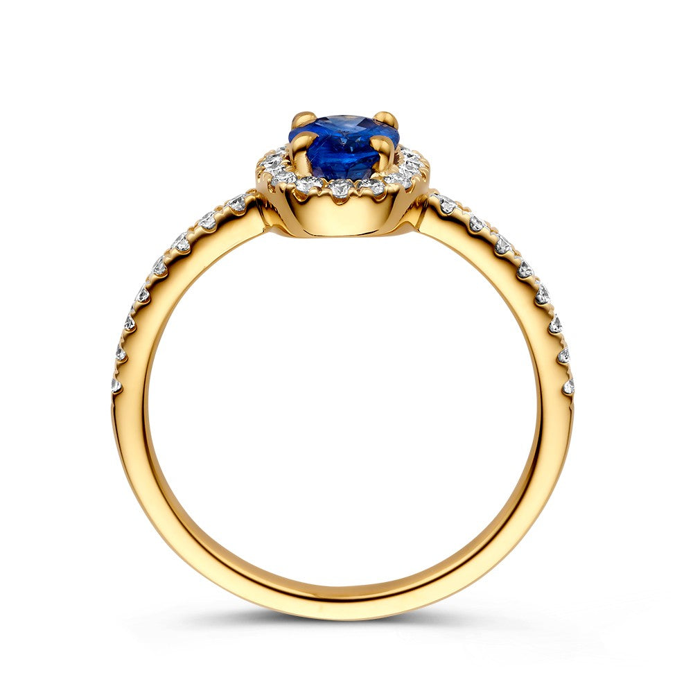 Ring geelgoud briljant + saffier