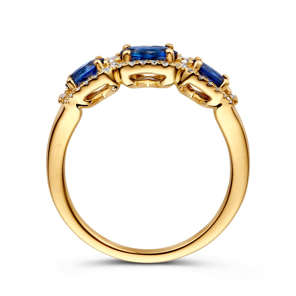 Ring geelgoud briljant + saffier