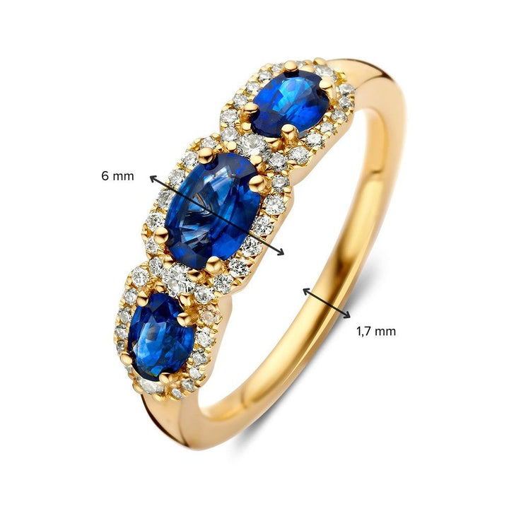 Ring geelgoud briljant + saffier