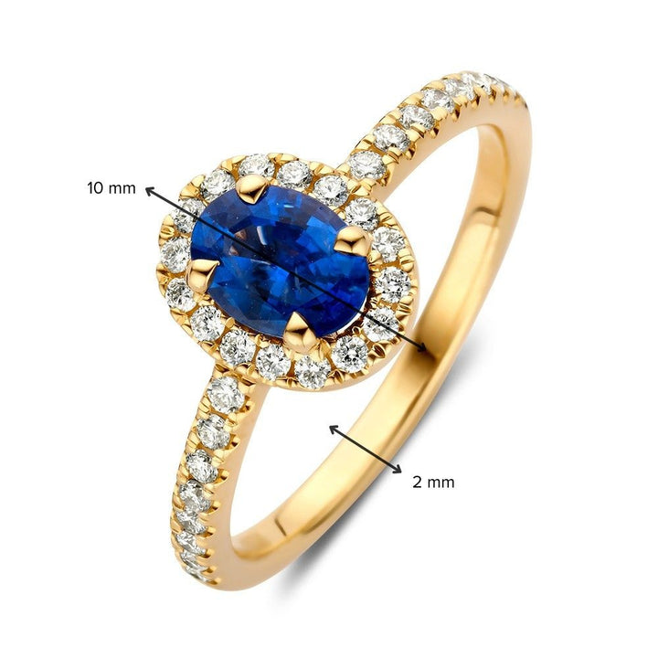 Ring geelgoud briljant + saffier