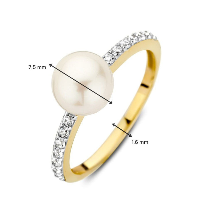 14K Gouden Ring met Zoetwaterparel en Zirkonia's voor Dames, Elegante Sieraad