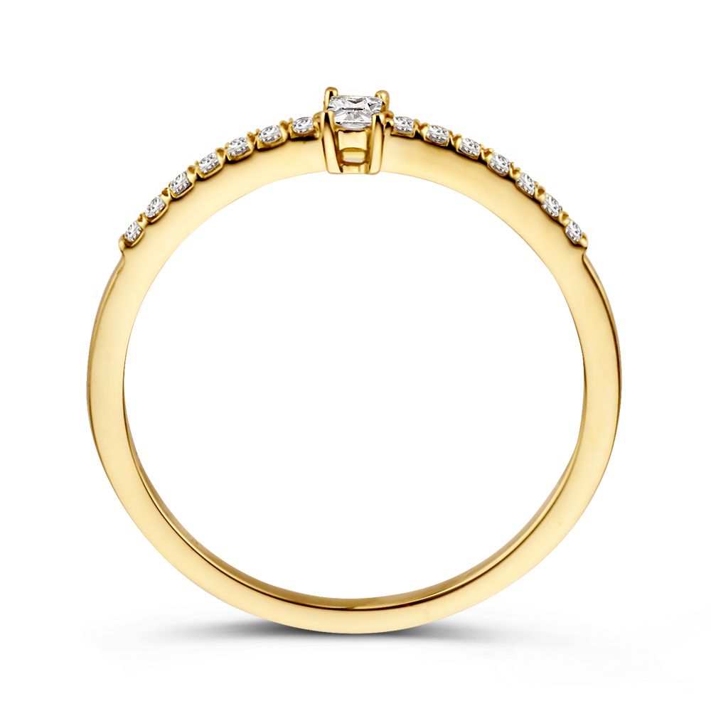 Geelgouden Ring met Zirkonia's en Baguette Geslepen Middensteen
