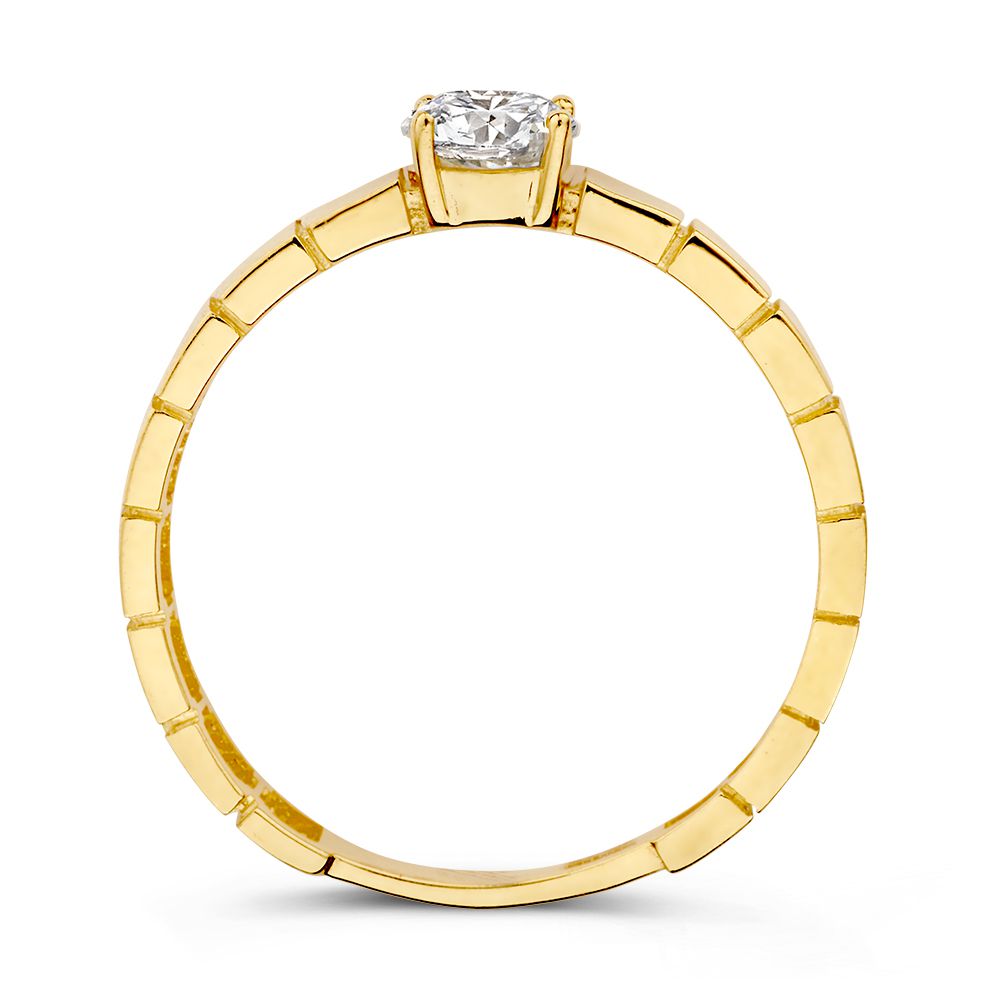 Geelgouden Ring met Zirkonia Middensteen en Bewerkte Band | 14 Karaat Goud | Van der Kooij