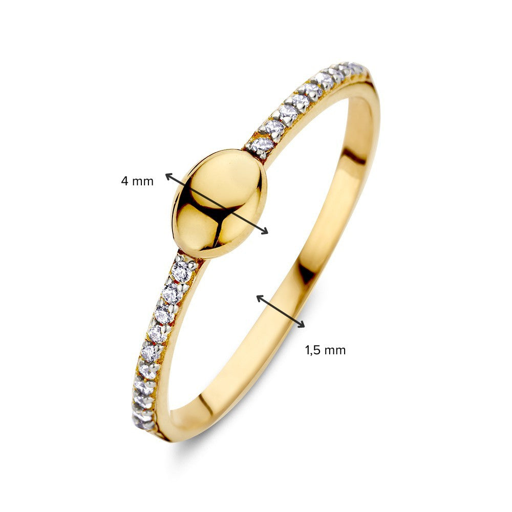 Geelgouden Ring met Ovaal Element en Zirkonia's – Eenvoudige Elegantie