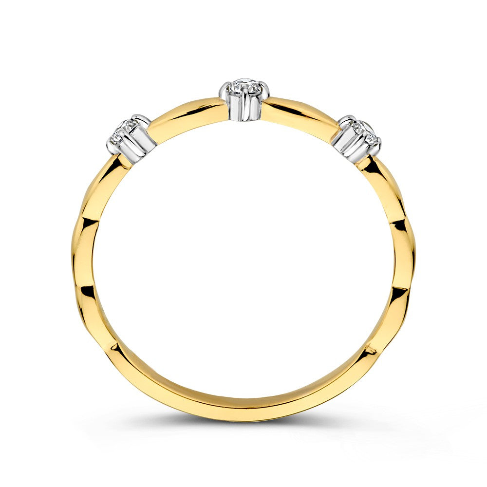 14K Bicolor Geel- en Witgouden Ring met Zirkonia voor Dames, Subtiele Elegantie