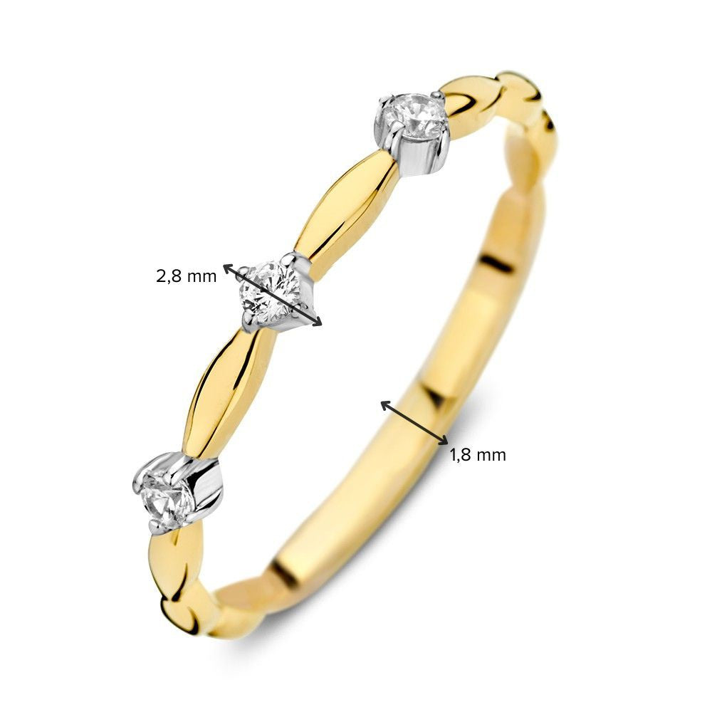 14K Bicolor Geel- en Witgouden Ring met Zirkonia voor Dames, Subtiele Elegantie