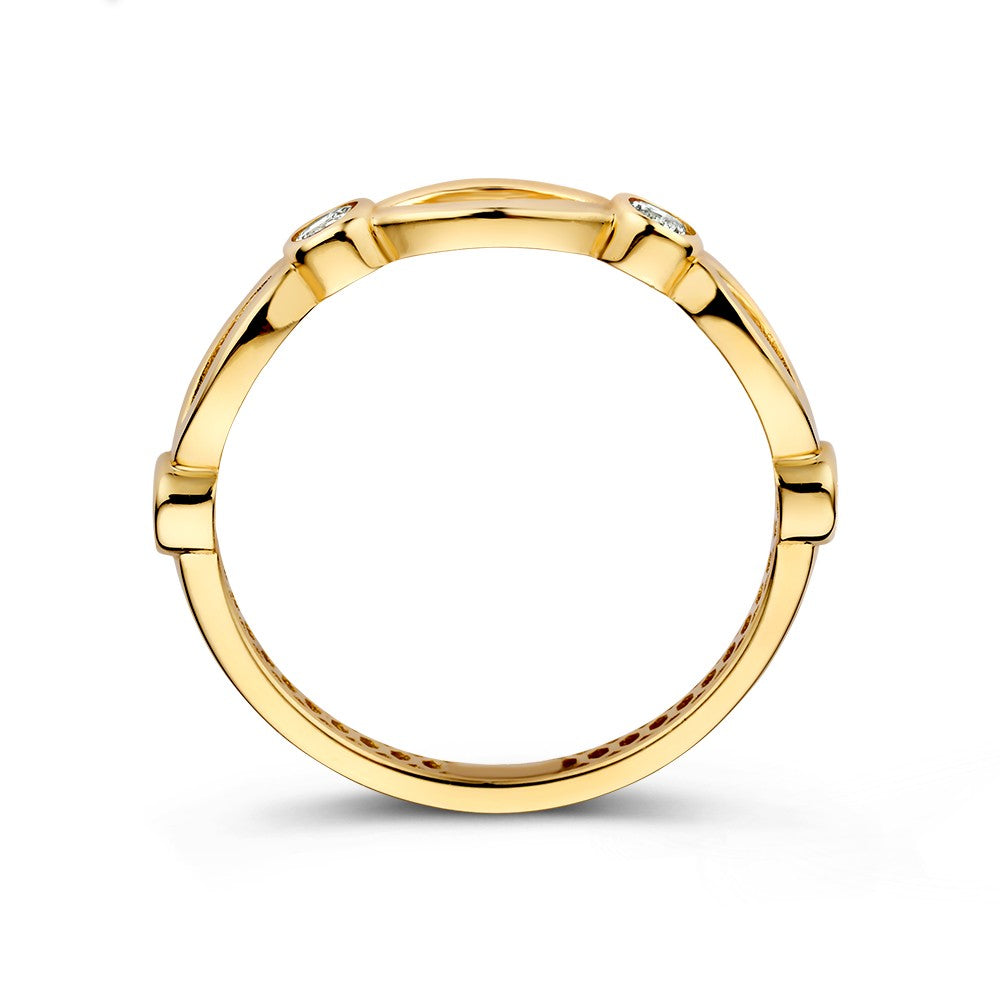 Geelgouden Ring met Zirkonia's in Speels Ontwerp - Subtiel en Elegant