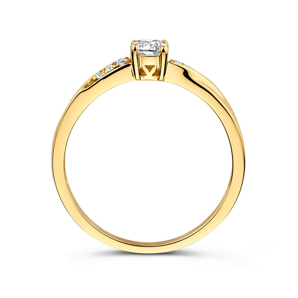 Geelgouden Solitair Ring met Zirkonia's en Speelse Twist