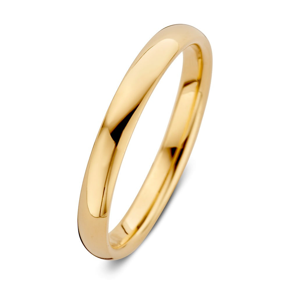 Geelgouden ring van 3 mm met een gladde, glanzende afwerking.
