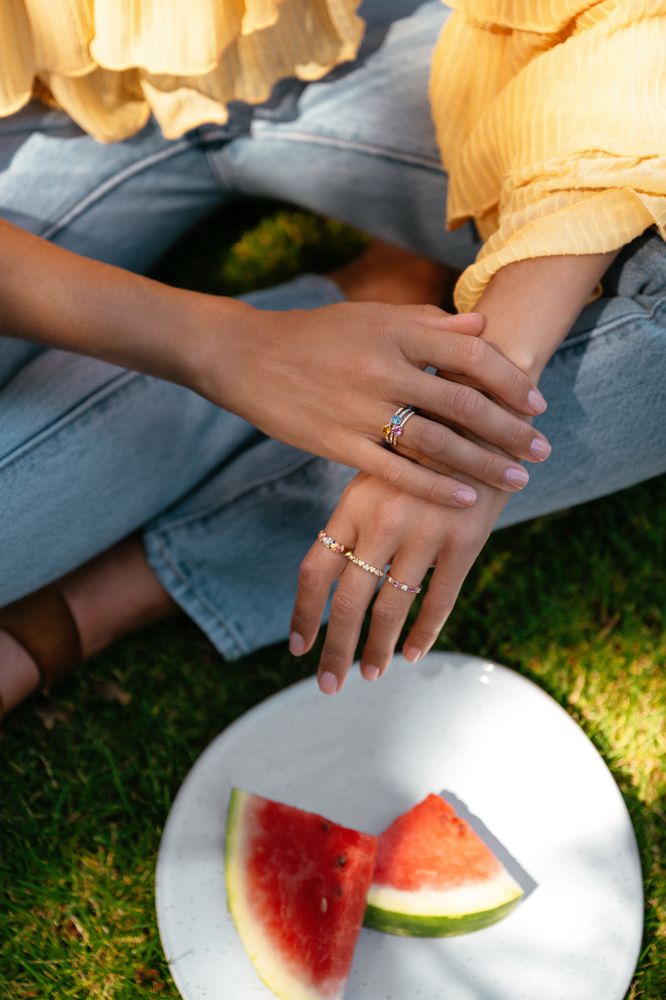 18kt Geelgouden Ring met Oranje Saffier en 0.15ct Briljanten