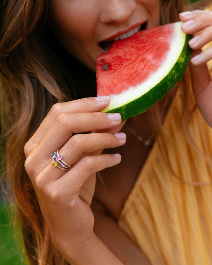 18kt Geelgouden Ring met Roze Saffier en 0.15ct Briljanten - Elegante