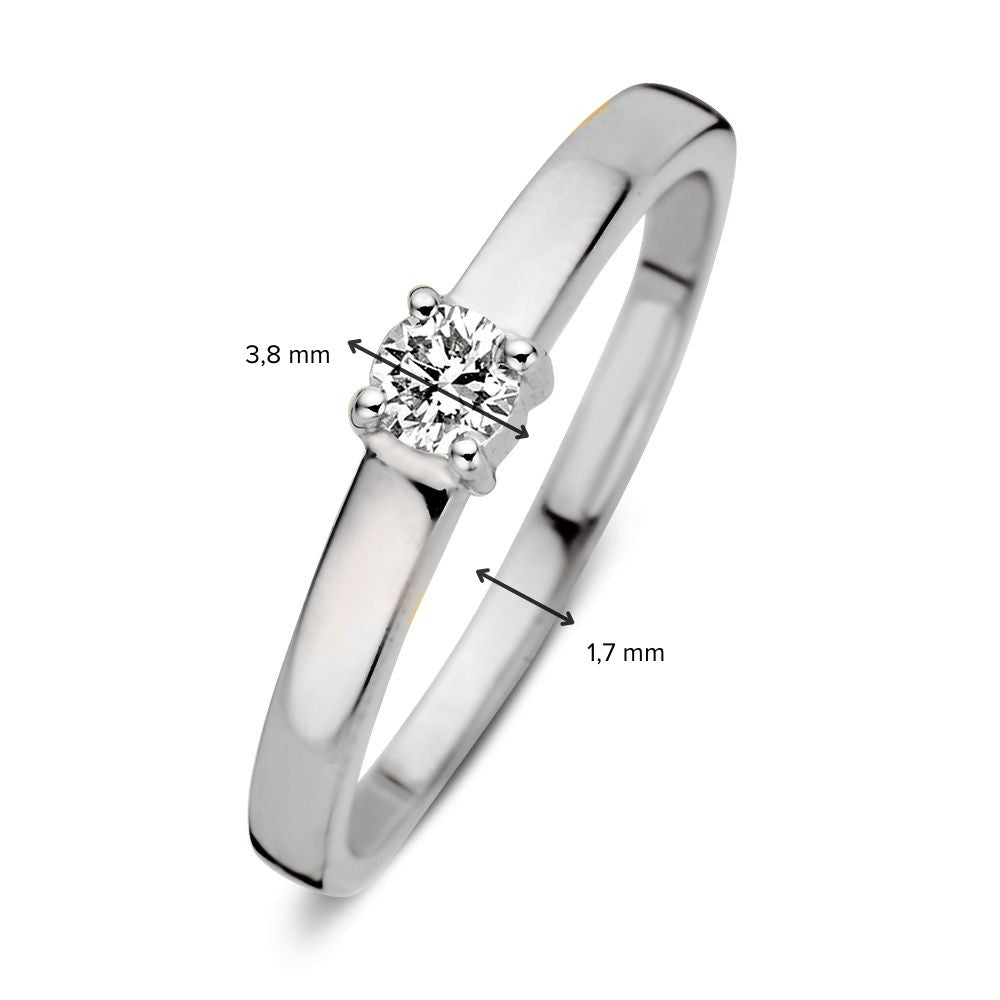 Elegante 14 Karaat Witgouden Ring met Briljant Diamant van 0,16 Caraat