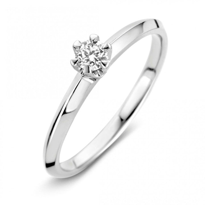 Elegante 14 Karaat Witgouden Ring met 0,19 Caraat Briljant Diamant