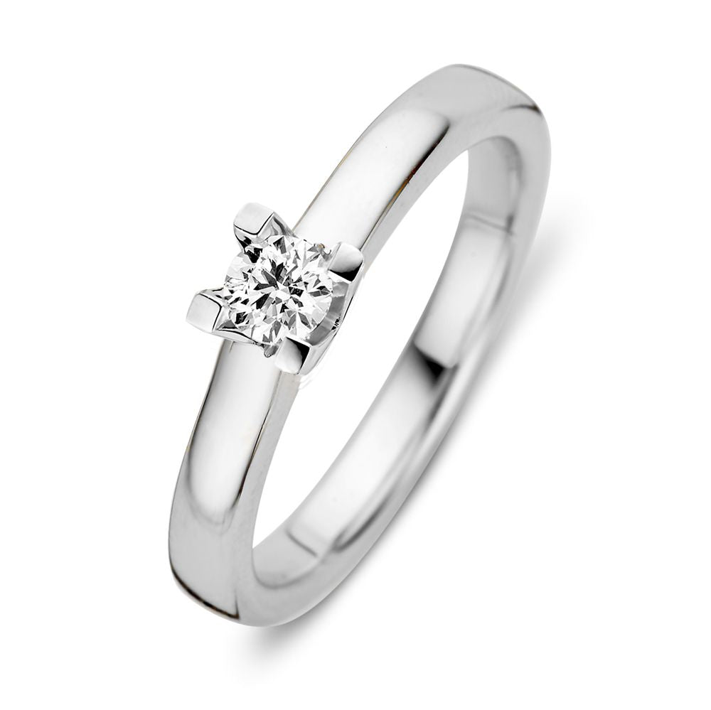 Witgouden ring met een briljant geslepen diamant van 0,19 karaat in moderne stijl.