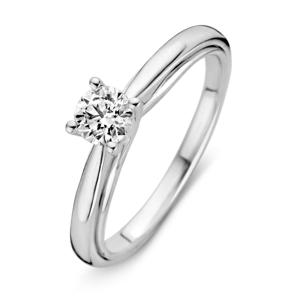 Witte gouden solitairring met een briljant geslepen diamant van 0,40 karaat.