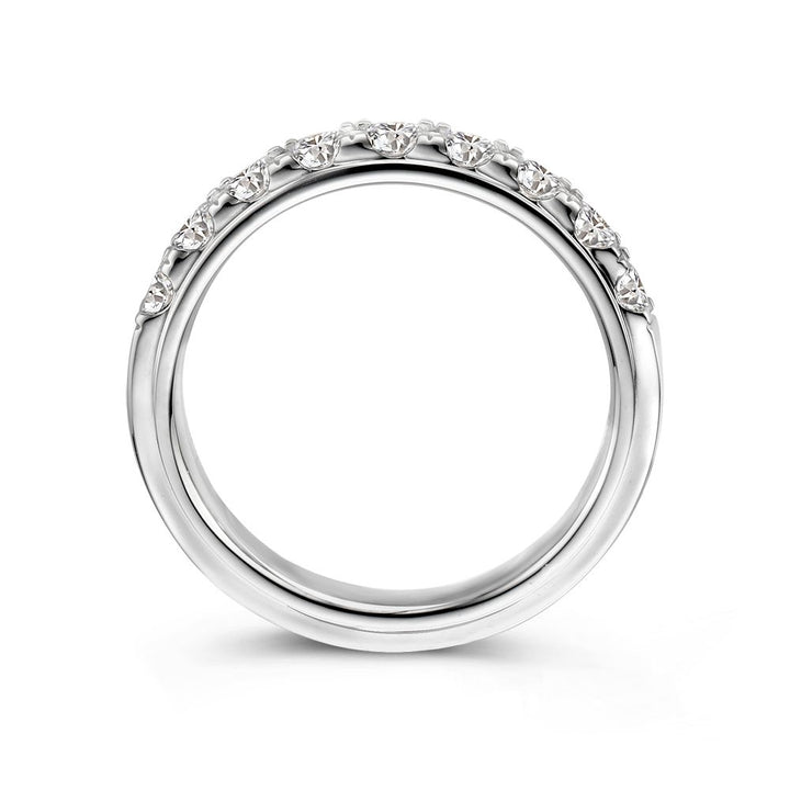 Elegant 14K White Gold Band Ring with 1.00 Carat Brilliant Diamond in Half Eternity Setting