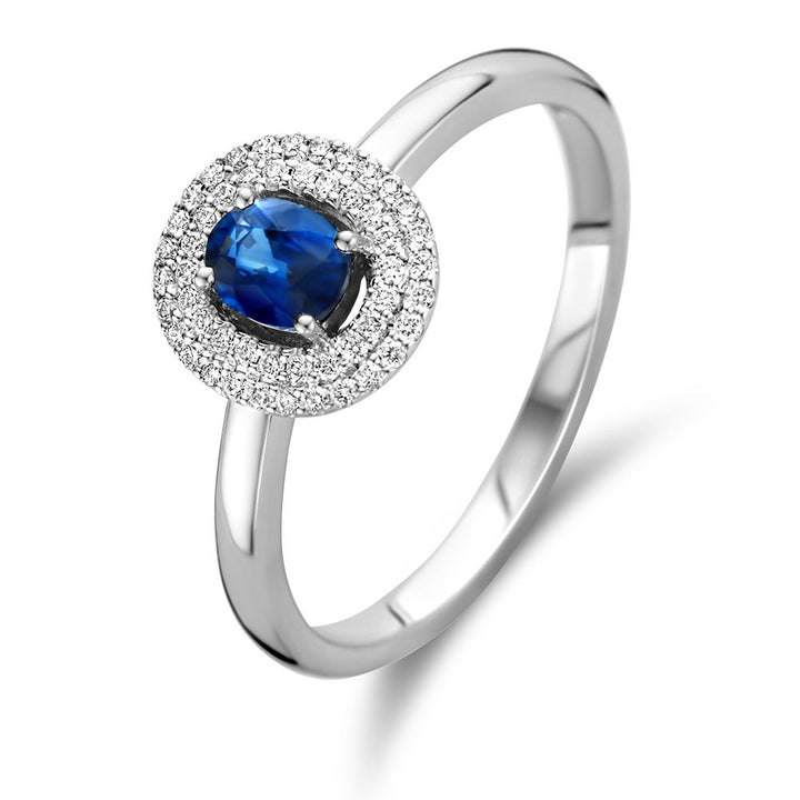 Prachtige Witgouden Ring met Blauwe Saffier en Fonkelende Diamanten