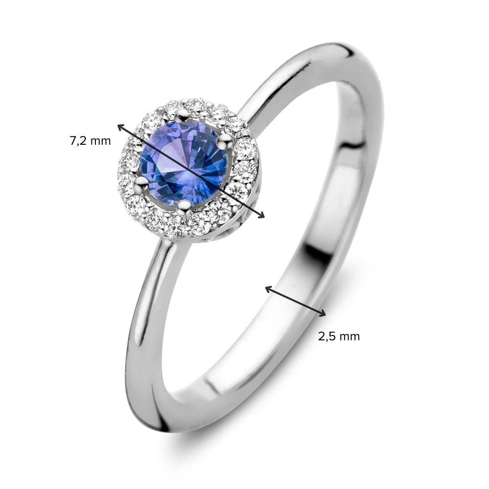 18kt Witgouden Entourage Ring met Blauwe Saffier en 0.11ct Diamanten