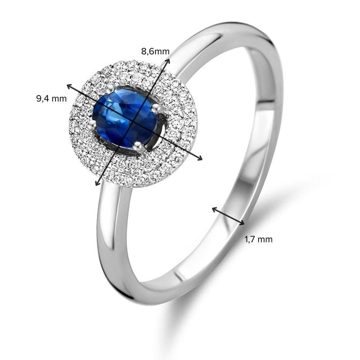 Prachtige Witgouden Ring met Blauwe Saffier en Fonkelende Diamanten