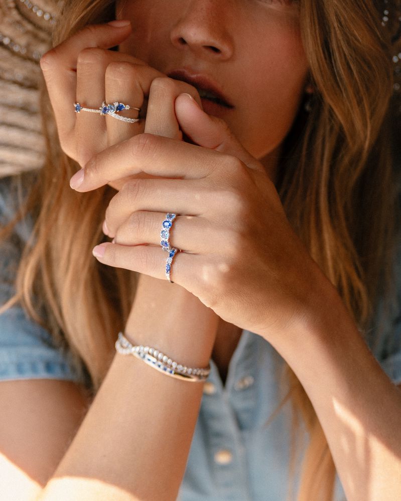 Ring witgoud briljant + saffier