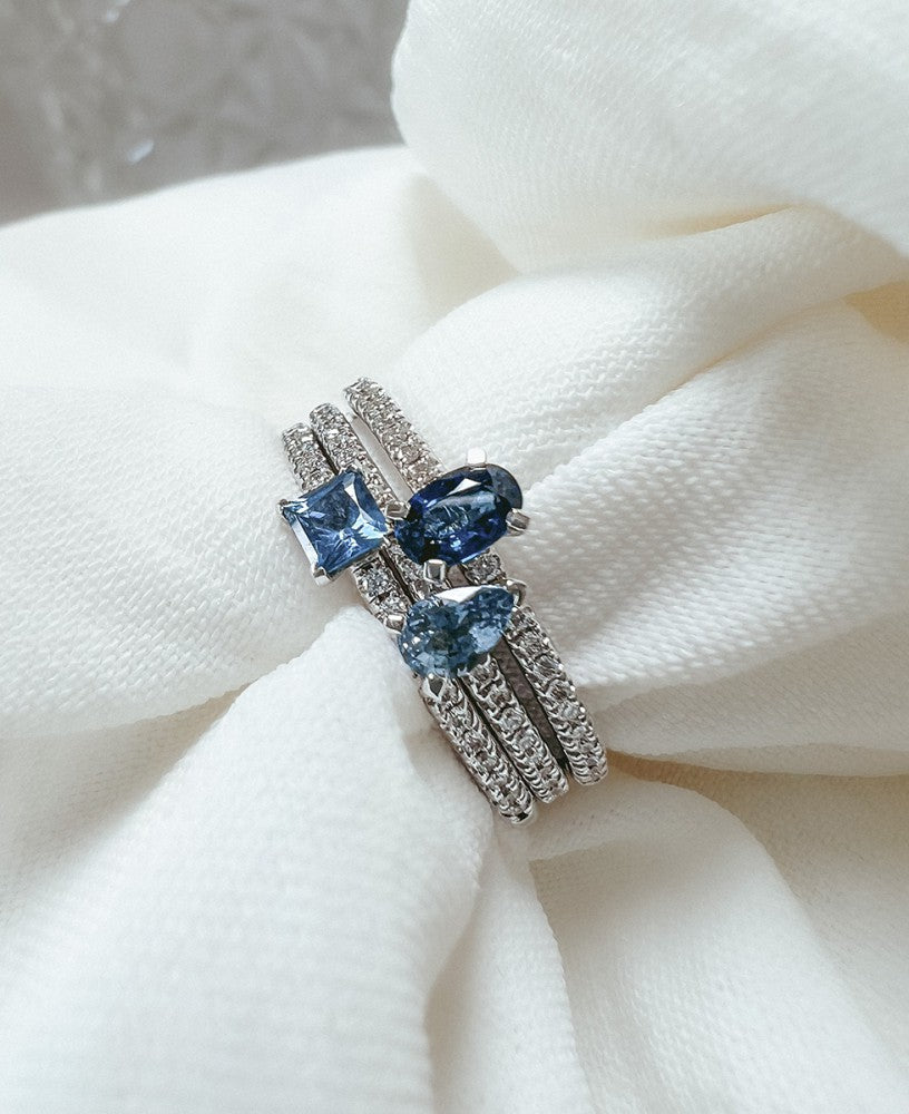 Ring witgoud briljant + saffier