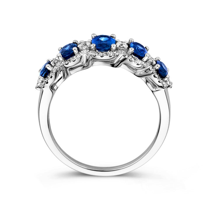 14 Karaat Witgouden Luxe Ring met Ovaal Geslepen Blauwe Saffier en 0,32 Caraat Diamanten